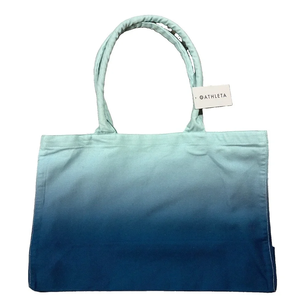NWT Athleta Blue Ombré Large Cotton Canvas Tote Bag Coastal Casual Sporty Chic